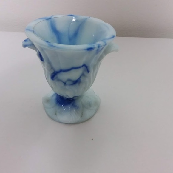 VINTAGE Argo Blue Agate Slag Glass urn vase Footed Marbled Depression Made USA - Picture 5 of 9